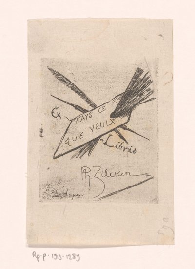 Ex libris med pennor, penslar och palett av Philip Zilcken