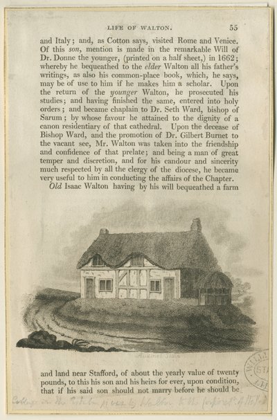 Stafford - Isaac Waltons stuga: gravyr och [tidigt 1800-tal] (tryck) av Philipp Audinet