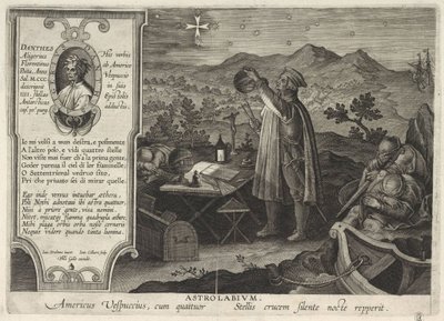 Amerigo Vespucci hittar konstellationen södra korset med en astrolabium Americae Retectio, 1591 av Philipp Galle