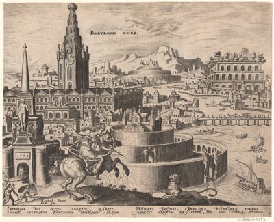 Die Mauern von Babylon från serien Världens åttonde underverk efter Maarten van Heemskerck, 1572 av Philipp Galle