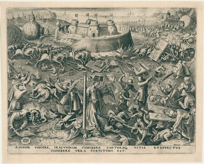 Fortitudo Fortitude från De sju dygderna, 1559. av Philipp Galle