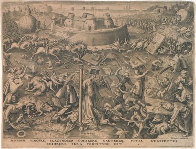 Fortitudo Fortitude från De sju dygderna, 1559. av Philipp Galle