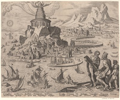 Fyren i Alexandria från serien Världens åttonde underverk efter Maarten van Heemskerck, 1572 av Philipp Galle