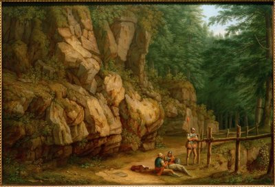 Hackert, stenigt landskap med soldater (Masso del Diavolo) av Philipp Hackert