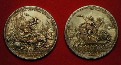 Medalj till minne av slaget vid La Hogue 1692 (metall) (se även 144616) av Philipp Heinrich Mueller