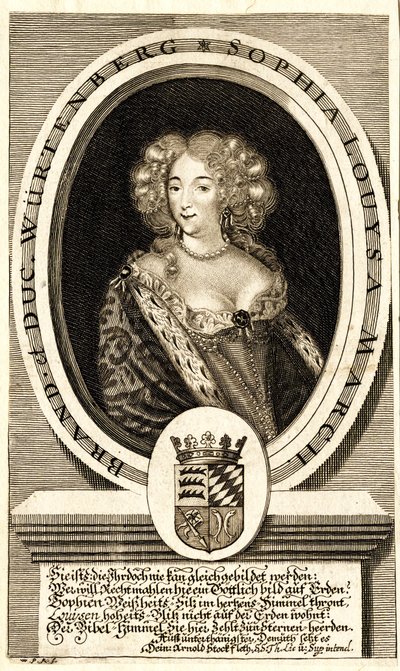 Porträtt av Sophie Louise av Württemberg-Stuttgart 1642-1702, Margravine..., ca. 1680. av Philipp Kilian