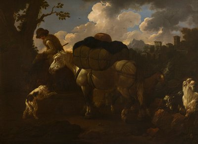 En bondscen, ca 1677-1706 (olja på duk) av Philipp Peter called Rosa da Tivoli Roos