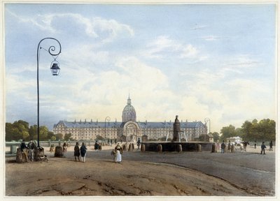 Hôtel des Invalides sett från Champ de Mars - i ""Walk in Paris and its environments"", av Jacottet och Benoist, red. Gihaut av Philippe Benoist
