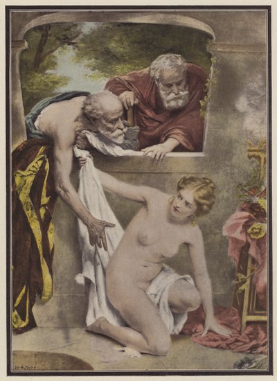 Susanna och de äldre (färg litho) av Philippe Felix Dupuis