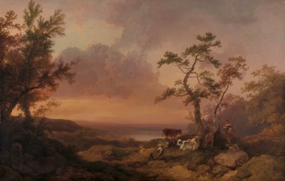 Landskap med boskap och bonde av Philippe Jacques de Loutherbourg
