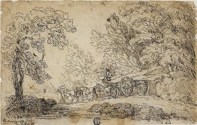 Timmertransport i en skog (recto); Skisser av människor i olika aktiviteter (verso) av Philippe Jacques de Loutherbourg II