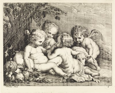 Kristus, Johannes Döparen och två putti av Philippe Lambert Joseph Spruyt
