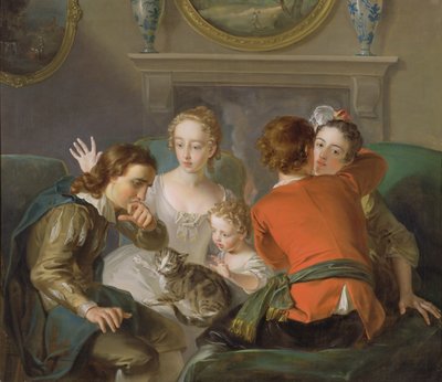 The Sense of Touch, c.1744-47 (olja på duk) (se även 129301 & 129302) av Philippe Mercier
