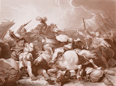Battle of Bosworth Field, graverad av A.H. Payne (litho) av Philippe de (after) Loutherbourg