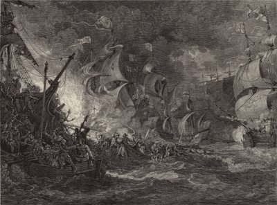 Den spanska armadans nederlag (gravyr) av Philippe de (after) Loutherbourg