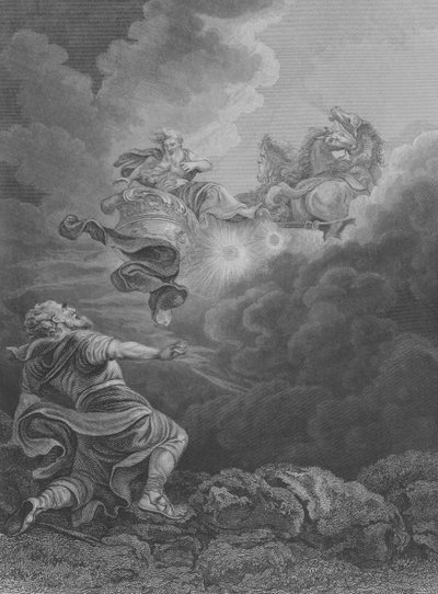 Elias uppstigning, 2 Kungaboken 2, Vers 1-13 (gravyr) av Philippe de (after) Loutherbourg