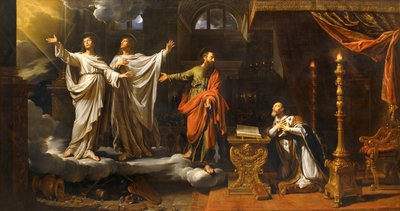 Helgonet Gervais och helgonet Protase framträdde för helgonet Ambrosius ... av Philippe de Champaigne