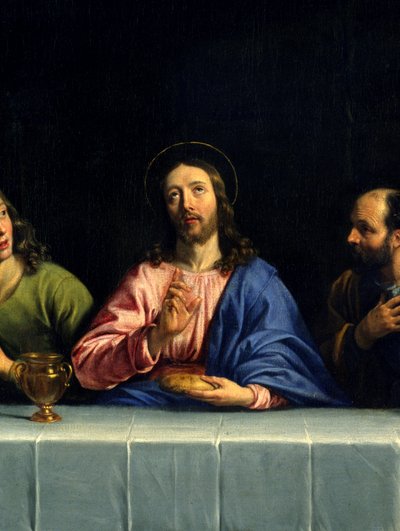 Nattvarden kallad "La petite cene"" Detalj. Målning av Philippe de Champaigne (1602-1674) (Ec. Flam.) Storlek 0,80 x 1,49 m Paris. Louvren av Philippe de Champaigne