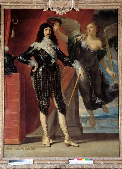 Porträtt till fots av Ludvig XIII (1601-1643) kronor av Victory. Målning av Philippe de Champaigne (1602-1674) av Philippe de Champaigne
