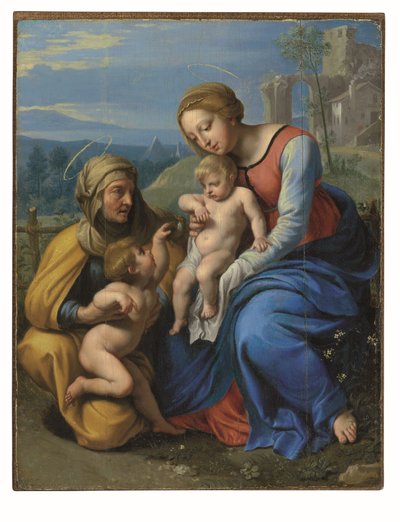Den heliga familjen med en sparv (olja och guld på panel som ligger ombord) av Philippe de Champaigne
