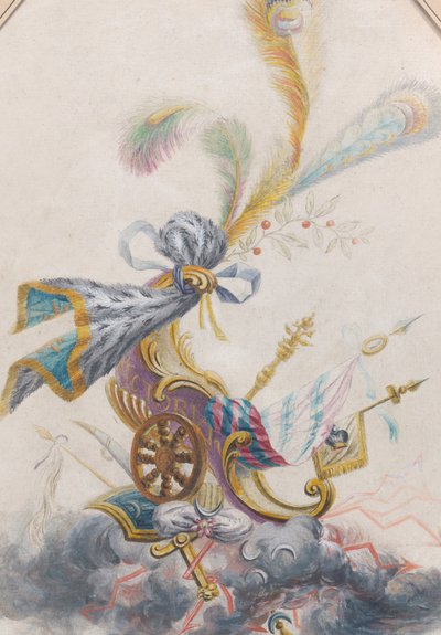 Design för en Lampas Silk med en triumfvagn på ett moln, ca. 1770-75. av Philippe de Lasalle