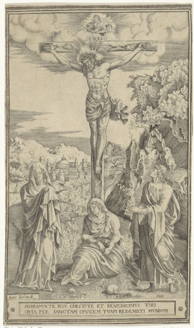 Kristus på korset flankerad av Maria och Johannes av Philippe de Soye