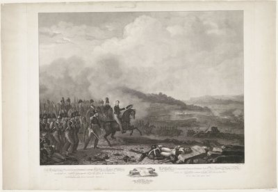 Prins av Orange som leder de holländska trupperna i slaget vid Quatre-Bras, 1815 Hans kungliga höghet William, George, Frederik, Lodewijk Kronprins av kungariket Nederländerna i spetsen för holländarna mot den franska armén av Quatre-B av Philippus Velijn