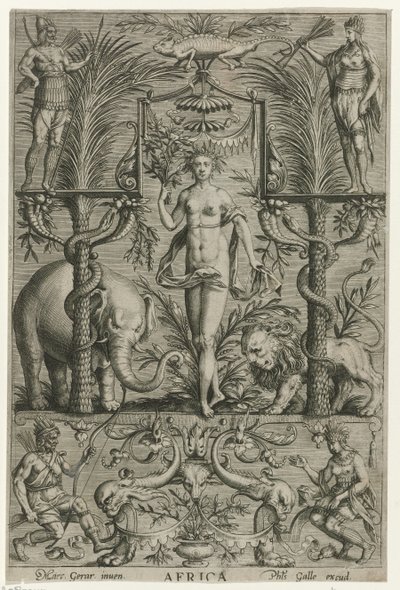 Afrika Afrika (titel på objekt) De fyra kontinenterna (serietitel) av Philips Galle (attributed to workshop of)