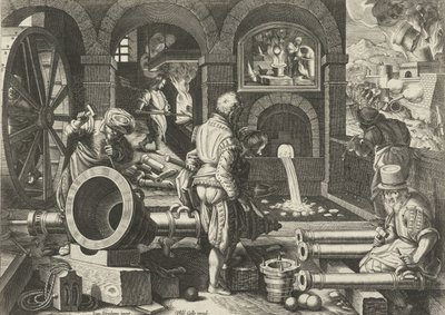 artilleriverkstad Nya uppfinningar och upptäckter (serietitel) Nova Reperta (serietitel) av Philips Galle (attributed to workshop of)