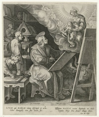 Saint Luke målar Maria med barn av Philips Galle (attributed to workshop of)
