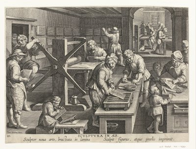 Tillverkning av kopparstick Scvlptvra in aes (titel på objekt) Nya uppfinningar och upptäckter (serietitel) Nova Reperta (serietitel) av Philips Galle (attributed to workshop of)