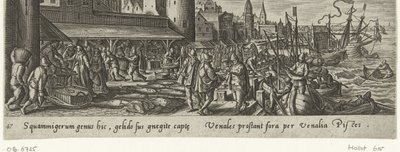 Vismarkt Jacht en visvangst (serietitel) Jakt, fiske och jakttyper (serietitel) av Philips Galle (attributed to workshop of)