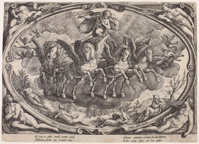 Apollo (Sol) med solvagnen (De fyra årstiderna med solen, titelblad) av Philips Galle