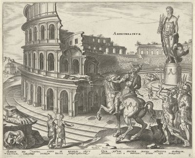 Colosseum i Rom Amfiteater (titel på objekt) Världens åtta underverk. (serietitel) av Philips Galle