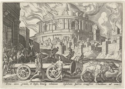 Kaldeerna tar med sig pelarna i Jerusalems tempel The Days of Doom of the Jewish People (serietitel) av Philips Galle
