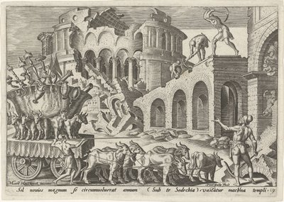 Kaldeerna plundrar Jerusalems tempel The Days of Doom för det judiska folket (serietitel) av Philips Galle
