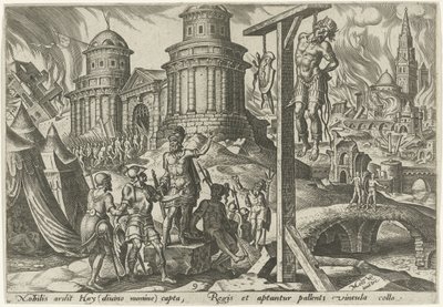 Kungen av Ai hängs The Days of Doom of the Jewish People (serietitel) av Philips Galle