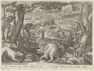 Drijfjacht op zwijnen Jachttaferelen (serietitel) Där alla typer av jakt, fågelfågel och fiske (serietitel) av Philips Galle