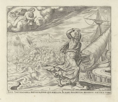 Gud befaller Jona att gå till Nineve History of Jonah (serietitel) av Philips Galle