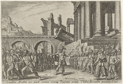 Israels folk delade sig mellan Tibni och Omri The Days of Doom of the Jewish People (serietitel) av Philips Galle