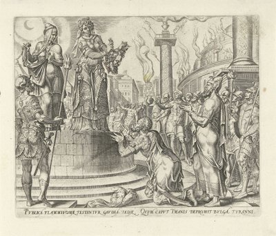 Judith visar huvudet av Holofernes för folket Judits och Holofernes historia (serietitel) av Philips Galle