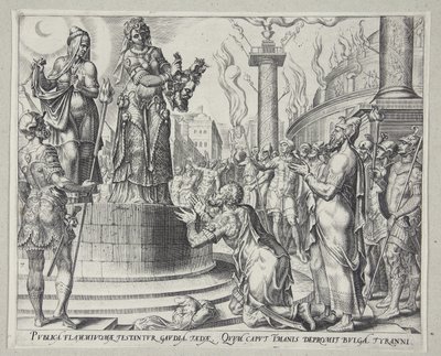 Judith visar huvudet av Holofernes för folket i Bethulia av Philips Galle