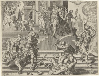 Kung Josia förstör Baals tempel Kung Josias historia (serietitel) av Philips Galle