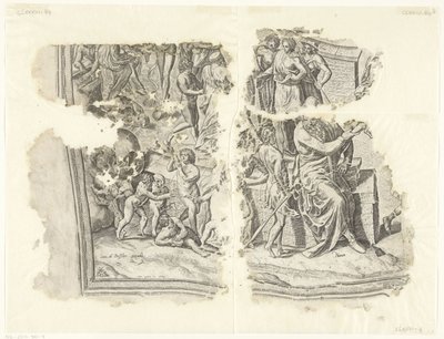 Nedre vänstra hörnet av ett tryck av scenen av Cebes Tabula Cebetis Carta Vitae (originaltitel) av Philips Galle
