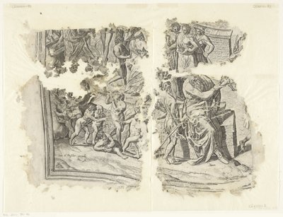 Nedre vänstra hörnet av ett tryck av Cebes-scenen Tabula Cebetis Carta Vitae (originaltitel) av Philips Galle