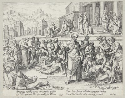 Petrus botar de sjuka med sin skugga av Philips Galle