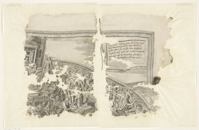 Det övre högra hörnet av ett tryck av Cebes-scenen Tabula Cebetis Carta Vitae (titel på objekt) av Philips Galle