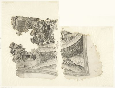 Nedre högra hörnet av ett tryck av Cebes-scenen Tabula Cebetis Carta Vitae (originaltitel) av Philips Galle