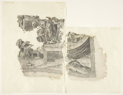 Nedre högra hörnet av ett tryck av scenen av Cebes Tabula Cebetis Carta Vitae (originaltitel) av Philips Galle