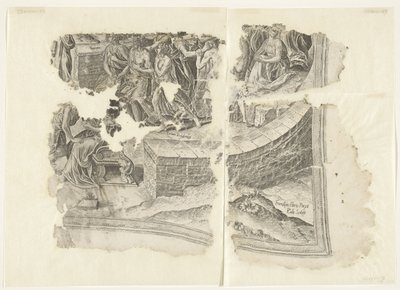 Nedre högra hörnet av ett tryck av Cebes-scenen Tabula Cebetis Carta Vitae (originaltitel) av Philips Galle